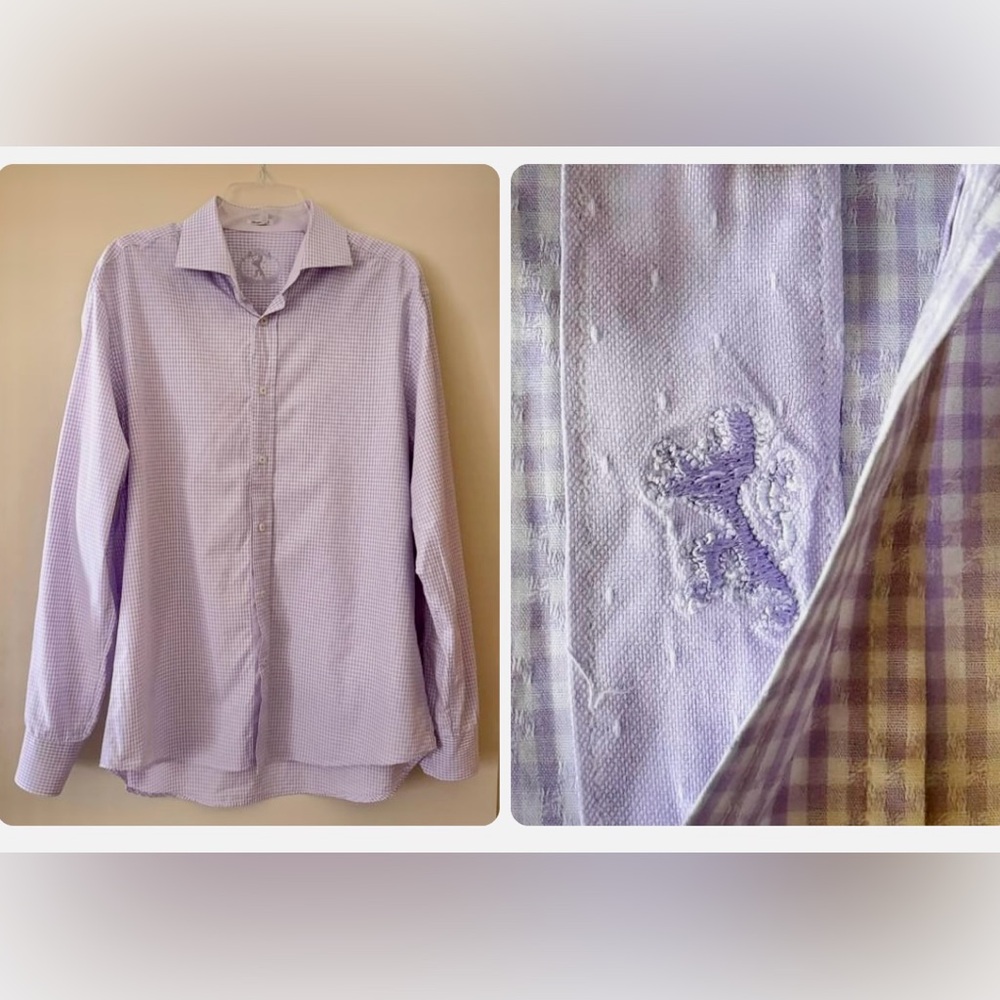 BUGATCHI Shaped Fit Mens Long Sleeve Button Down Dress Shirt. Lilac/White Size L